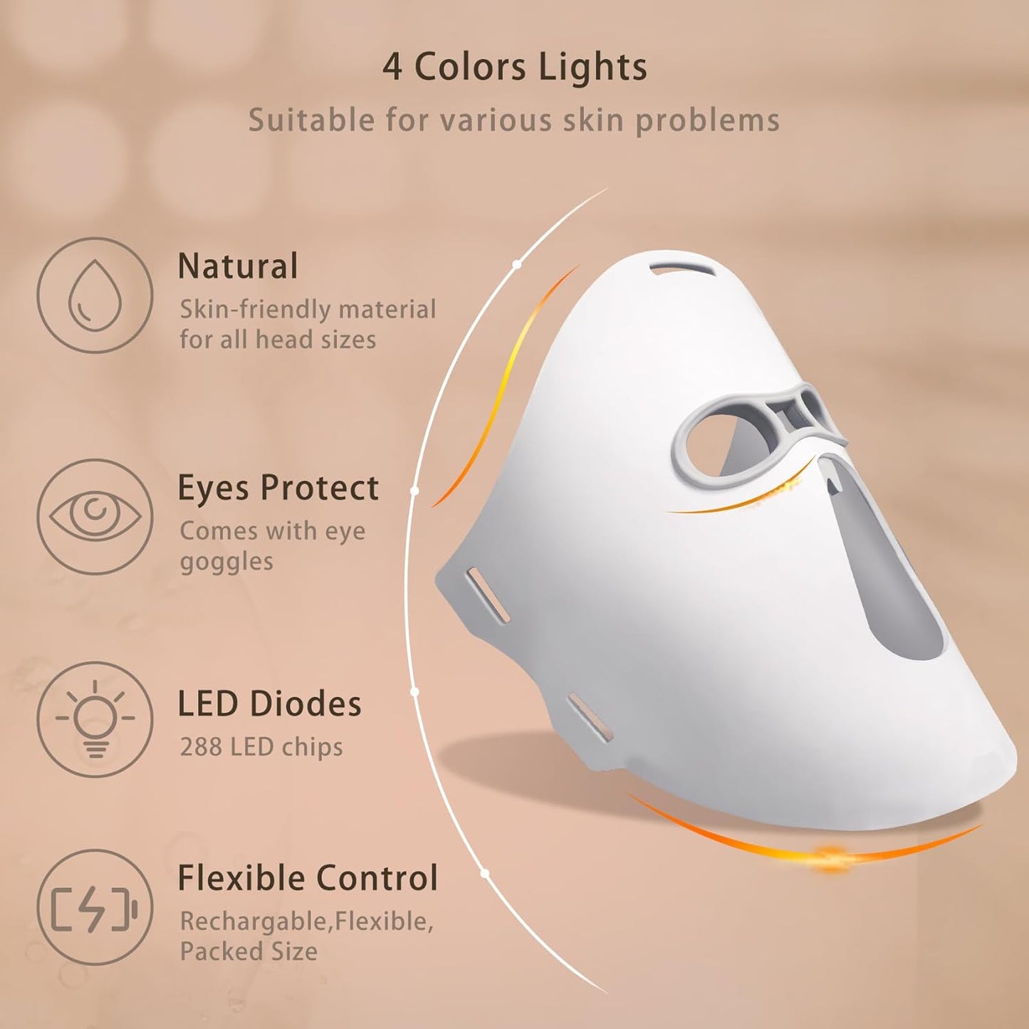 Red Light Therapy for Face Four Colors Led Face Mask Light Therapy with Remote LED Skincare Devices with Timing Function Rechargeable Red Light Therapy Beauty Facial Masks Care for Home Travel - White
