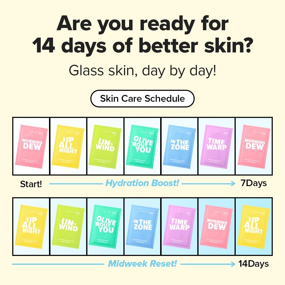 I DEW CARE Glass Skin Facial Sheet Mask Variety Pack - Let's Get Sheet Faced | 14 Days Facial Masks Set, Moisturizing Face Masks Skincare, Korean Face Mask, Hydrating Collagen Face Mask, 14 Count