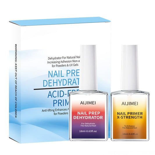 AIJIMEI 18ml Nail Prep Dehydrator And Nail Primer X-Strength Set For Acrylic Nail Products Nail Primer And Dehydrator Nail Bonding Nails（18ml/0.63fl.oz）