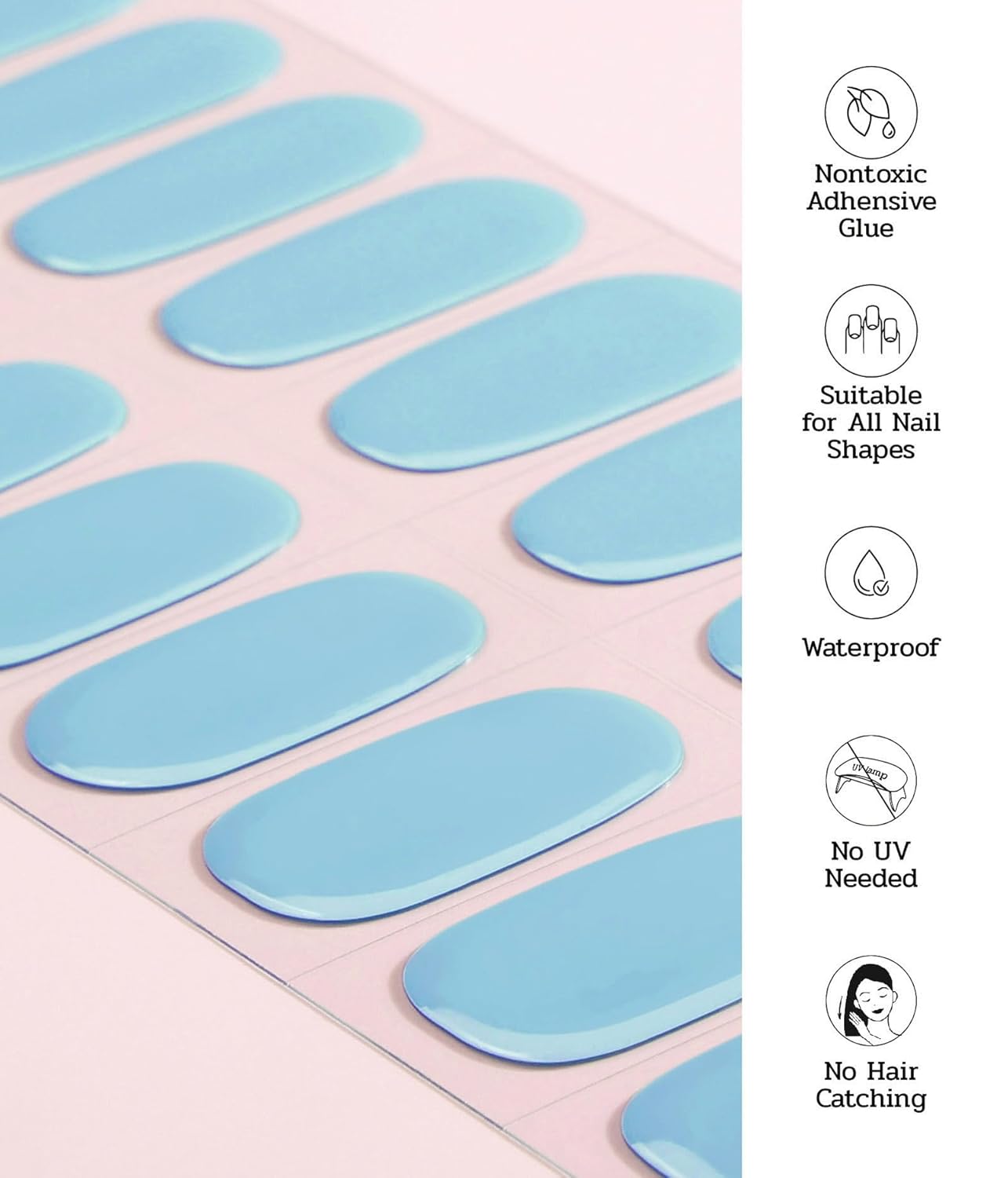 Nail Polish Strips - 22 Pcs Salon Quality Gel Nail Stickers - Long Lasting Wraps (Explorer Blue)