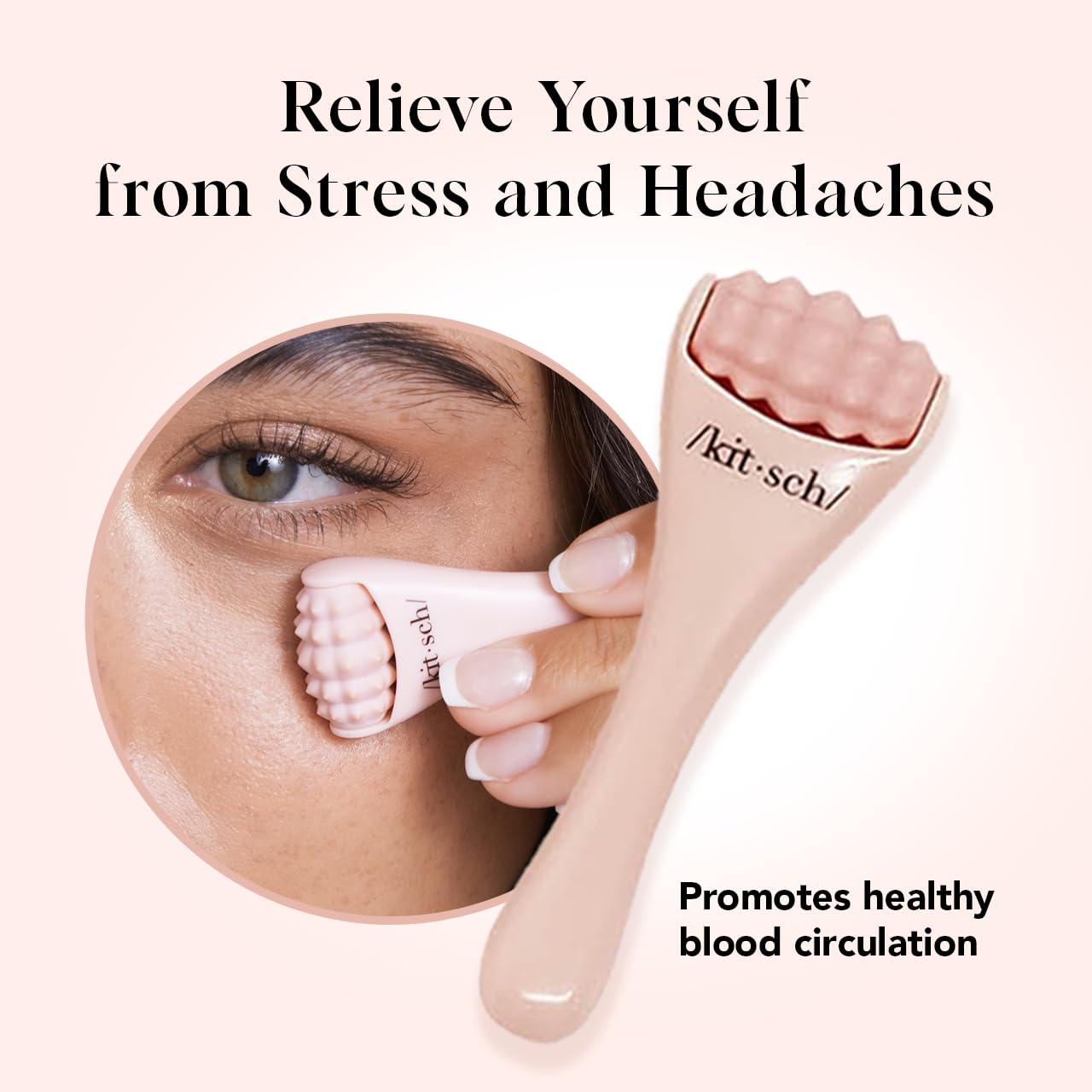 Kitsch Mini Facial Roller & Ice Face Roller Skin Care Tool Set for Women - Face Massager for Puffy Eyes, Cold Therapy, Lymphatic Drainage Massager, Self Care Gifts for Women & Men - Blush