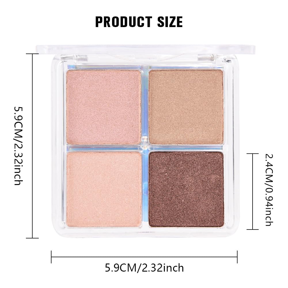 Kaely Powder Eyeshadow Quad, Rose Gold Pink Glitter Eyeshadow Palette Makeup, Neutral Eye Shadow Palette for Older Women Pigmented Waterproof, sombras para ojos, Blendable, Cruelty-free, 06