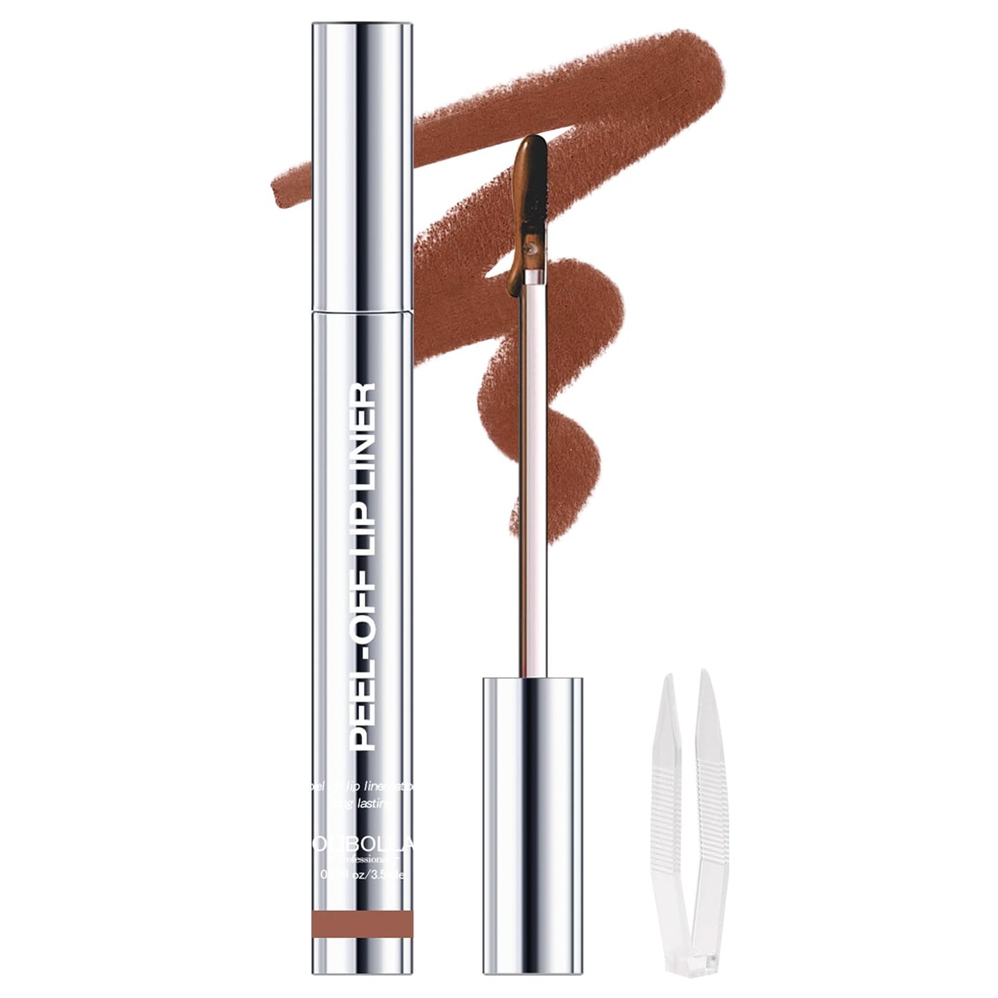 Peel Off Lip Liner Stains for Women, Long Lasting Waterproof Matte Finish Lip Tint Stains with Tweezer Kit, Transfer Proof, Easy to Use, Peel Off Liquid Lipstick for All Skin Types, #2 Brown