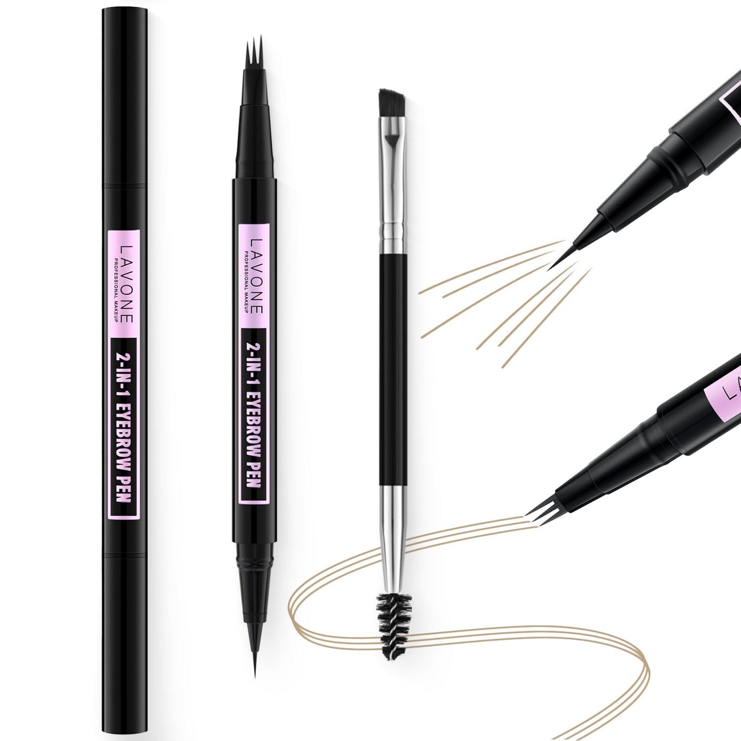 LAVONE Eyebrow Pencil, 2-In-1 Waterproof Eyebrow Pen, with 3 Tip Microblading Eyebrow Pen and Ultra-Precise Brow Pencil, Dual-ended Eyebrow Brush, for Eyebrow Makeup - Blonde
