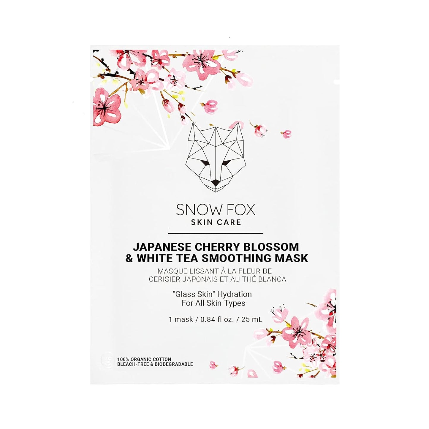Snow Fox Japanese Cherry Blossom & White Tea Smoothing Mask – 1 Pack for Smooth, Bright, Glossy Skin 'Glass Skin' Effect