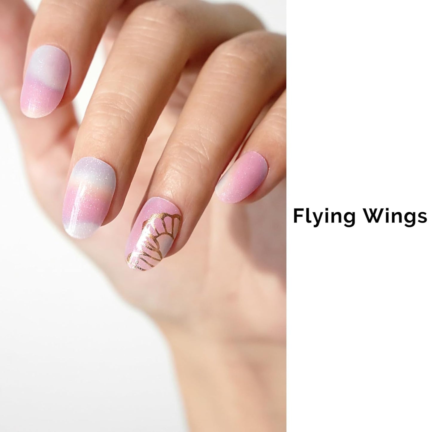 Semi Cured Gel Nail Strips - NAILOG 34 Pcs Rainbow Butterfly Gel Nail Stickers Pink Extra Long Nail Wraps with Glossy Gel Finishing for Spring Summer, Flying Wings