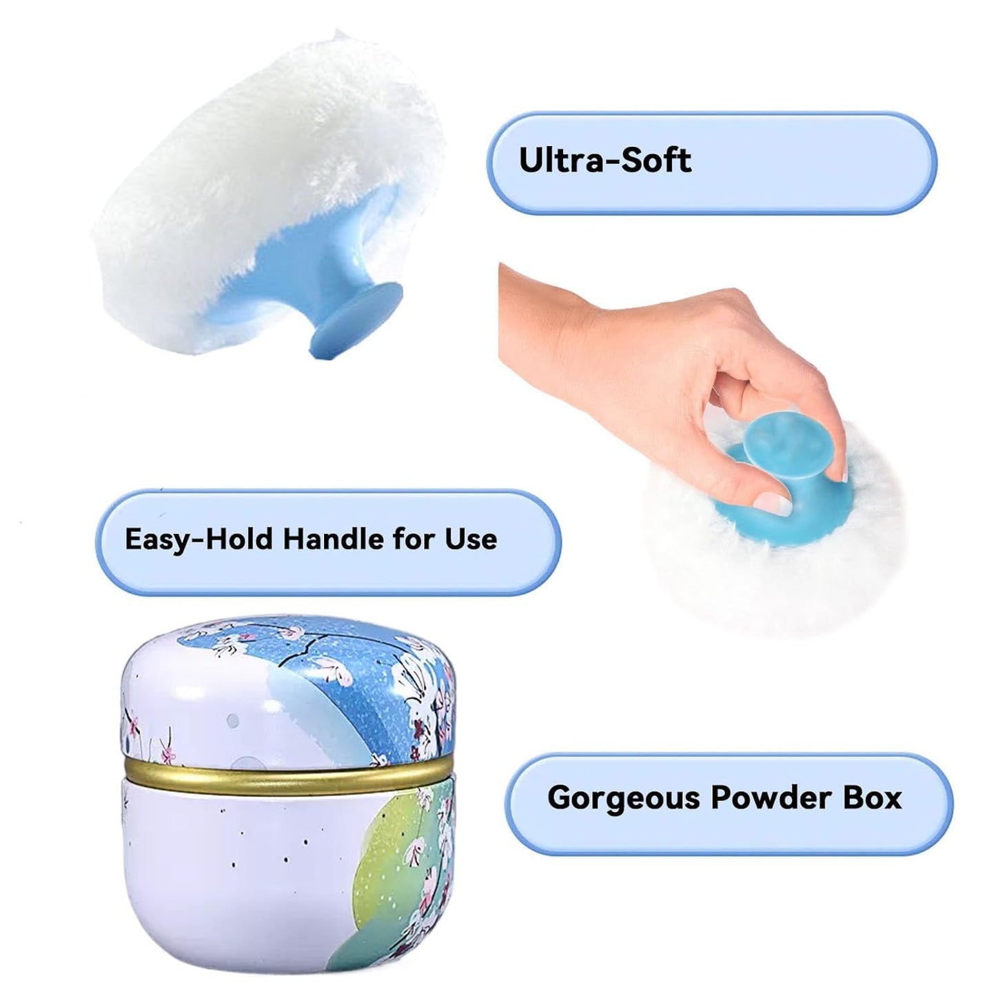 Body Powder Puff and Container, 3.35" Portable Dusting Powder Container with Soft Puff Loose Powder Case Box Jar with Lids for Baby Women Home and Travel Use