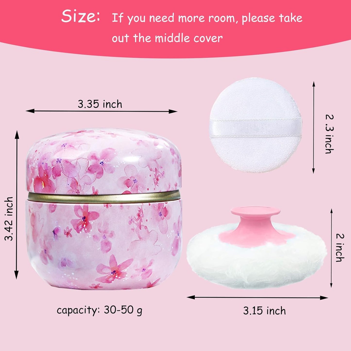 Body Powder Puff and Container for Dusting Powder, Women Powder Puff and Powder Case for Bath and Travel (Sakura)