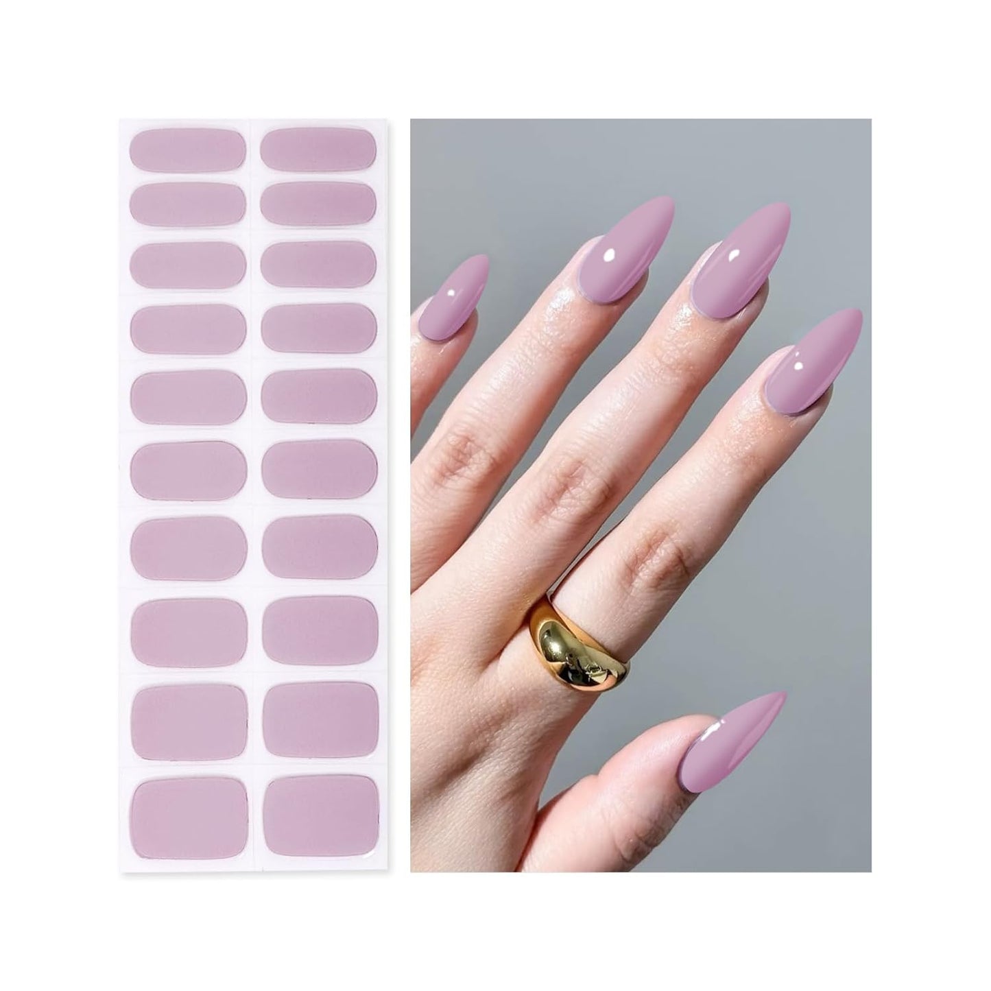 Semi Cured Gel Nail Strips | Built-In Gel Top Coat | UV Light Required | Salon Quality, Easy Application And Removal (Lilac Color)
