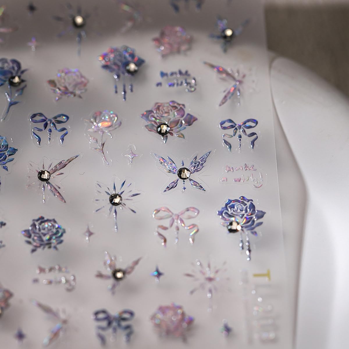 Rose Nail Stickers for Nail Art Holographic Flower Nail Decals with Rhinestone Spring Stickers for Nails Designs Self Adhesive Nail Art Supplies & Decorations for Women Girls 1 Sheet