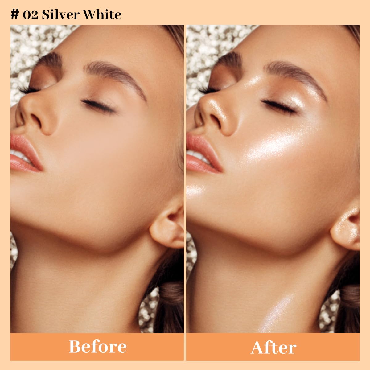 UCANBE Highlighter Makeup Drops Body Glitter Dewy Liquid Face Glow Shimmer for Women Holographic Luminizer Sparkles for Face (Silver Fairy White - 02)
