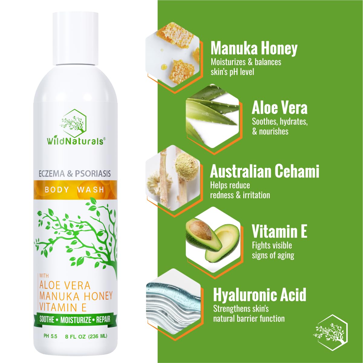 Moisturizing Eczema Body Wash – Gentle Psoriasis Body Wash for Itchy, Dry Skin Relief – Eczema Soap for Redness and Flareups – Hydrating Cleanser for Women and Men