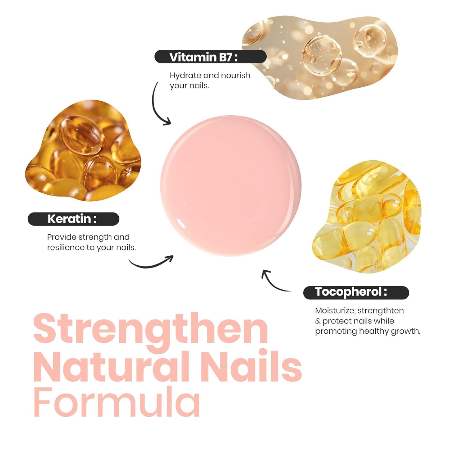 Beetles Nail Polish Bubble Bliss, 2 in 1 Nail Strengthener Polish Growth Nail Ridge Filler Base Coat Nail Repair for Damaged Thin Nails Natural Nails Bubbly Bliss Nude Pink 15ML