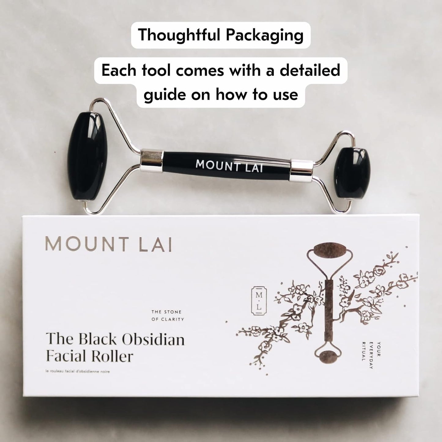 Mount Lai Warming Black Obsidian Facial Roller – The Stone of Clarity, Detoxifying Face Roller Tool for Purified Skin, Relaxation & Improved Circulation, Facial Massager Tool for Self-Care Ritual