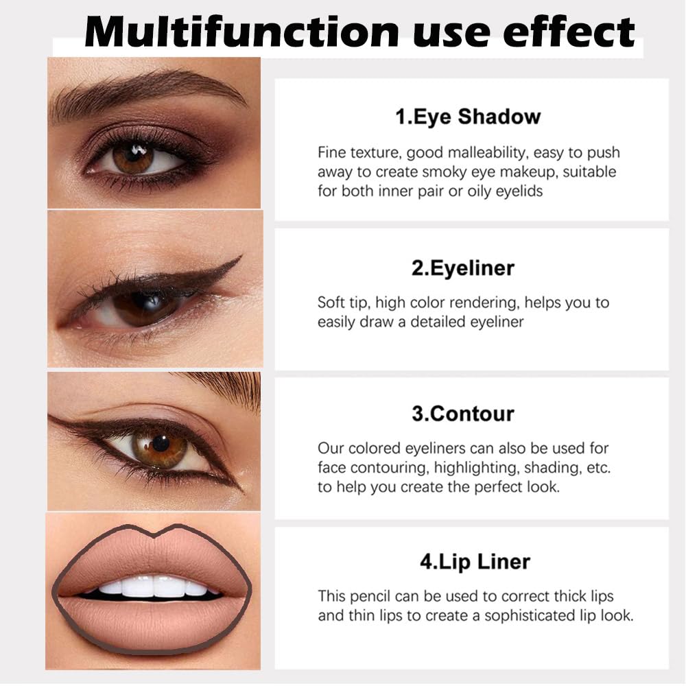 evpct 3Pcs Dark Brown & Brown & Dark Coffee Gel Glitter Matte Metallic Eyeliner Pencils Set for Women Waterproof Smudge Proof lapiz de ojos delineador de ojos contra el agua Eye Liner Makeup 02 16 23