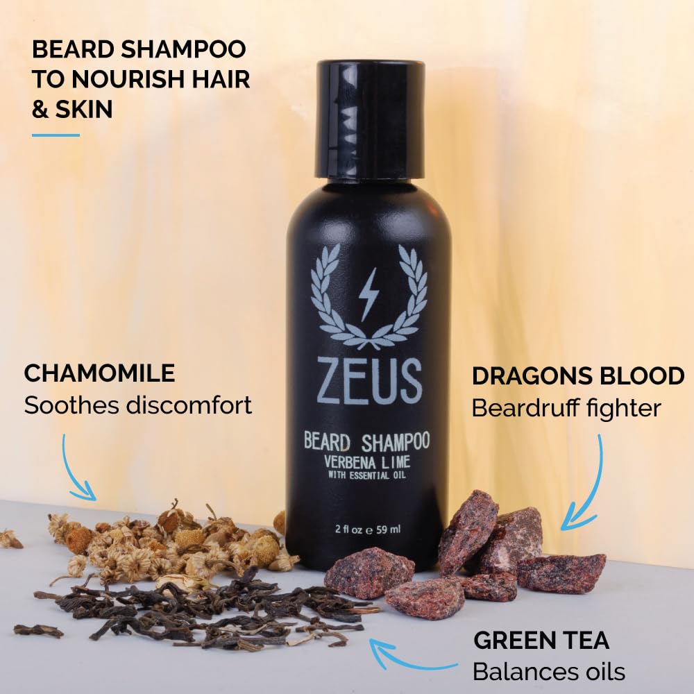 ZEUS Travel Beard Shampoo & Conditioner Combo for Men, Grooming Set with Green Tea & Essential Oils, Softens, Hydrates & Moisturizes Facial Hair (Made in USA) Vanilla Rum