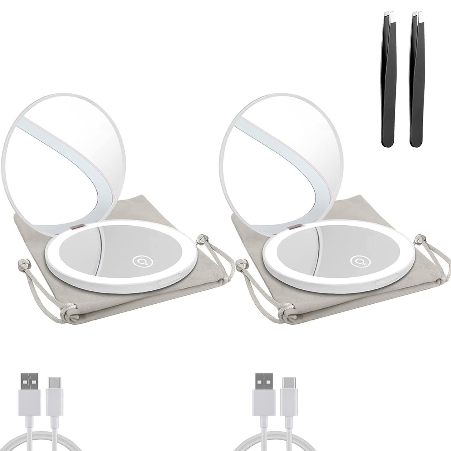 Compact Mirror with LED Light,1x/10x Magnifying Rechargeable Mirror,3.5in, Dimmable Travel Mirror for Purse,Pocket,Handheld 2-Sided Makeup Mirror