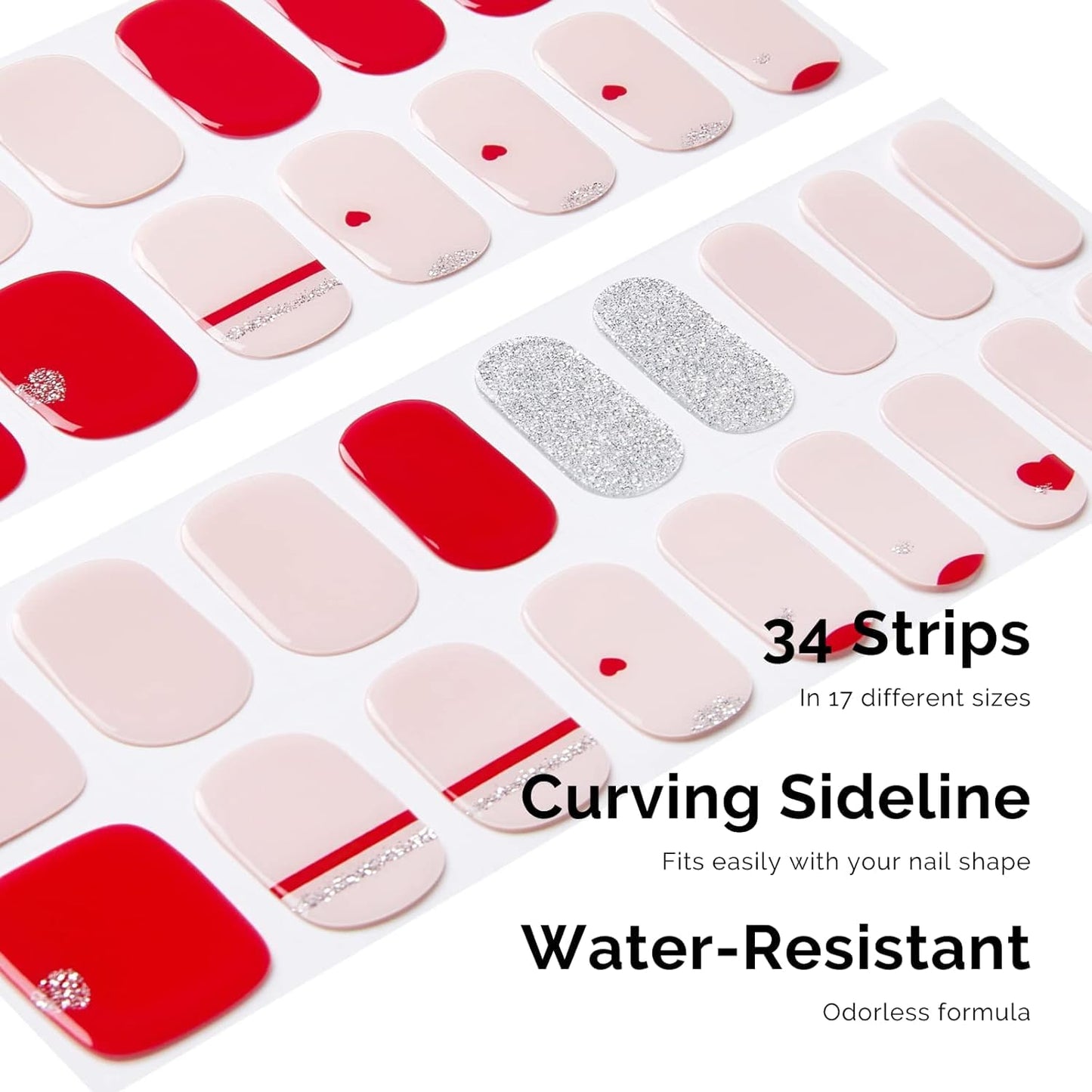 NAILOG Valentines Semi Cured Gel Nail Strips 34 pcs, Buy 2 Get 1 UV Lamp, Salon-Quality Gel Nail Stickers, Valentines Day Gel Nail Wraps with Soft Gel Finish | Love Note