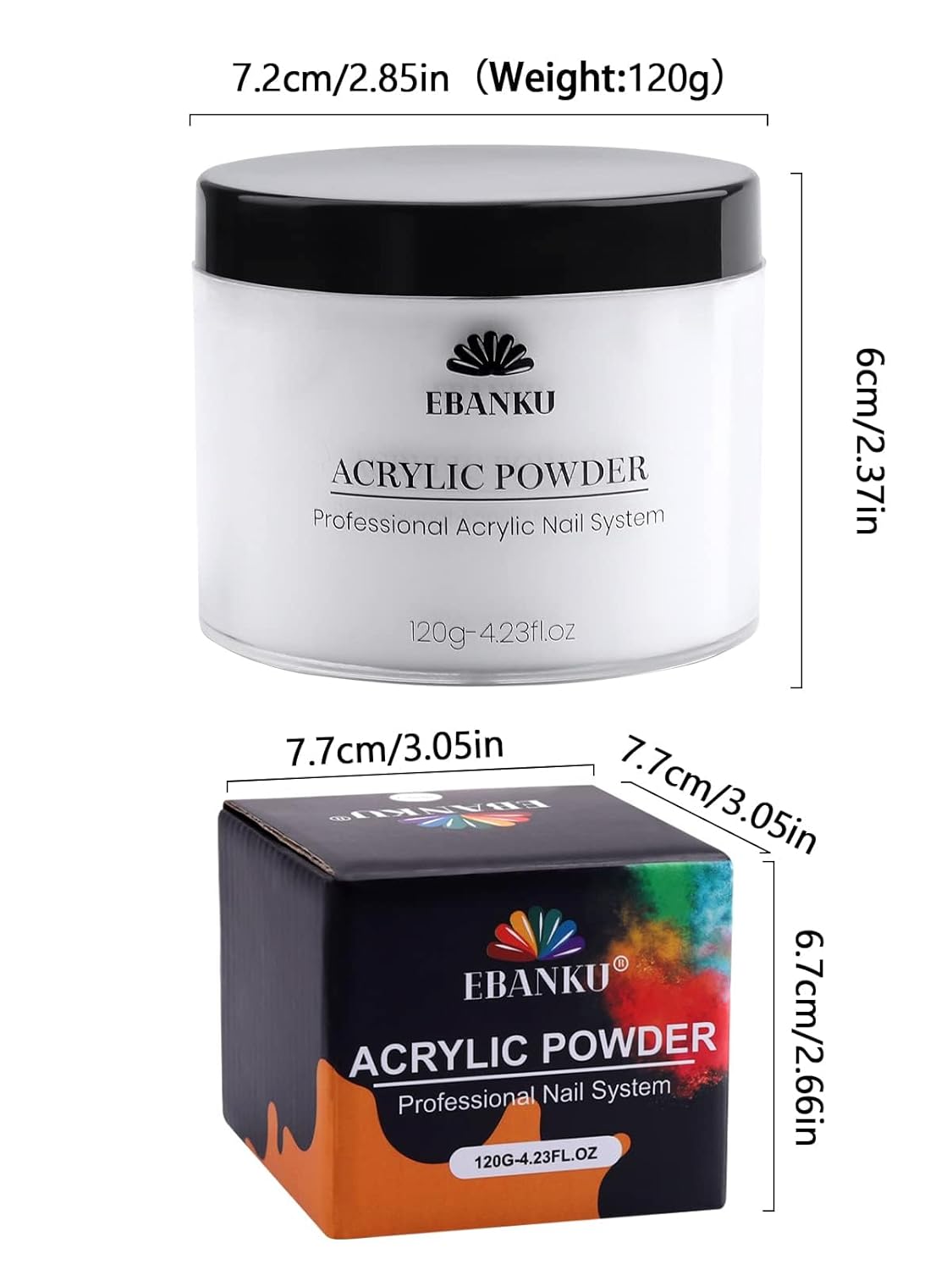 EBANKU Acrylic Powder Professional White Acrylic Nail Powder Long Lasting for 3D Fingernail Carving & Nail Extensions, Milk White Acrylic Powder, No Nail Lamp Needed, 120g/4.23oz Big Capacity