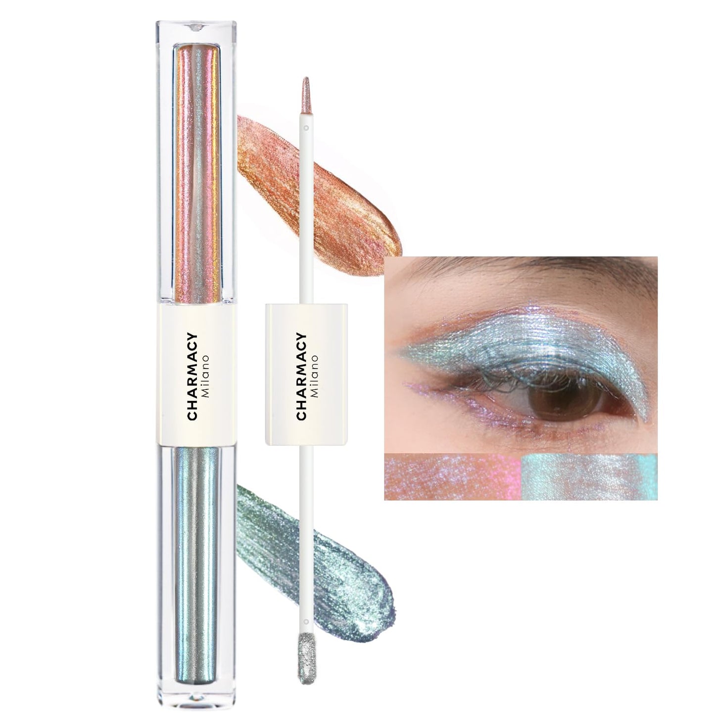 CHARMACY 2 in 1 Starlit Duochrome Liquid Eyeshadow, Glitter Sparkle Colorful Liquid Eyeliner, Quick Drying, High Pigmented, Long lasting Holographic Glitter Multichrome Eye Makeup #05