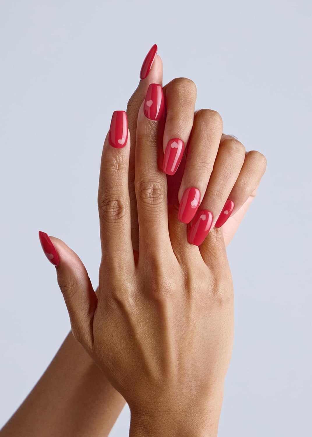 ohora Semi Cured Gel Nail Strips (N I Heart You) - Red, Solid, Works with Any UV/LED Lamps, Salon-Quality, Long Lasting, Easy to Apply & Remove - Includes 2 Prep Pads, Nail File & Wooden Stick