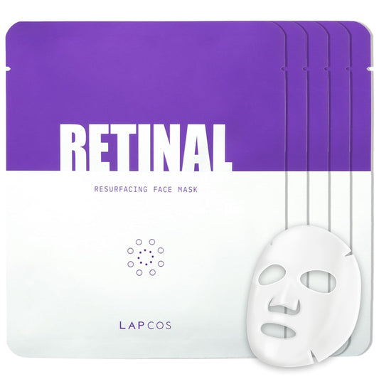 LAPCOS Retinal Resurfacing Mask - Korean Skin Care Mask w/Retinal, Hyaluronic Acid, Niacinamide & Centella Asiatica - Soothing Face Mask Spa Gifts for Women - Firming Face Mask (5 Count, 1.05 oz)