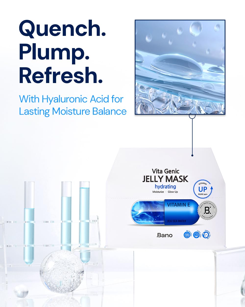 Bano Vita Genic Jelly Face Hydrating Mask 10EA – Firming Sheet Mask for Sensitive Skin, Korean Glass Skin Care with Mineral Water, Vitamin C & Niacinamide, Fragrance-Free