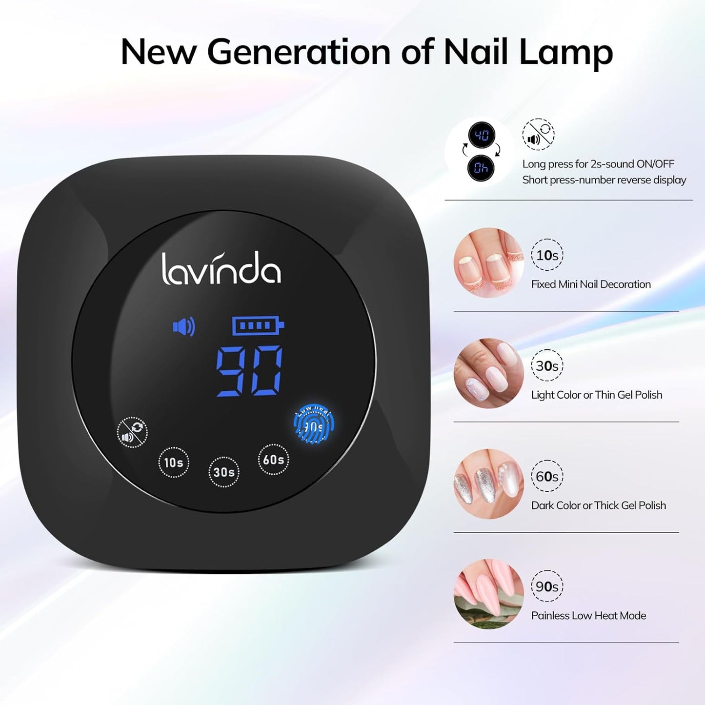 UV Light for Nails, Lavinda UV Nail Lamp 54W Rechargeable Nail Dryer Gel Polish Light with Large Touch Display, Professional Fast Curing Lamp with 4 Timer Setting Auto Sensor for Salon & Home