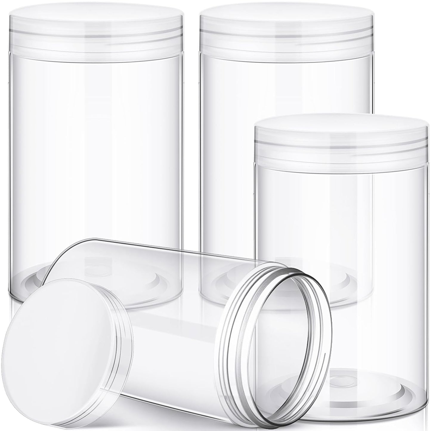 Patelai 4 Pieces Round Wide-mouth Leak Proof Plastic Container Jars with Lids for Travel Storage Makeup Beauty Products Face Creams Oils Salves Ointments DIY Making(12 Ounce,Clear)