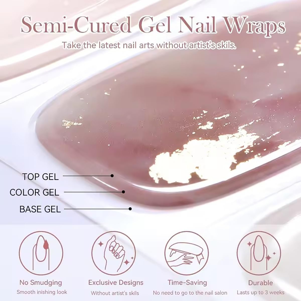 Semi Cured Gel Nail Stickers Decals 16Pcs Solid Color Nail Strips Self-Adhesive Desing Supply White Real Gel Polish Strips for Women DIY Waterproof Manicure Kit Party Nails Decoration 1 Sheets