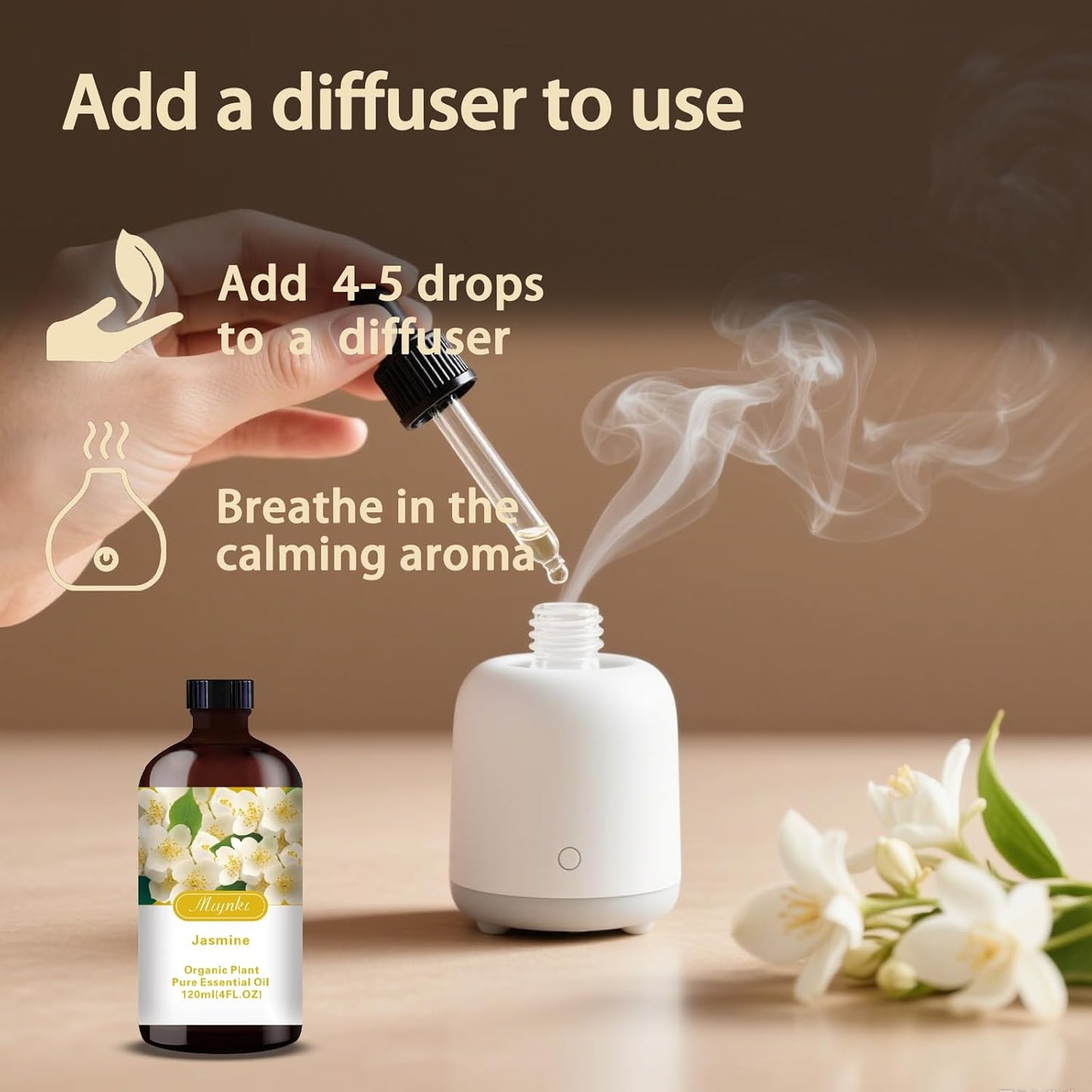 Jasmine Essential Oil-Jasmine Fragrance Oil 4.33oz (130ml)-100% Pure Natural Scent for Diffusers, Candles, Soap Making & Aromatherapy-Relaxing Home & Gift Essential Oil for Bath, Massage