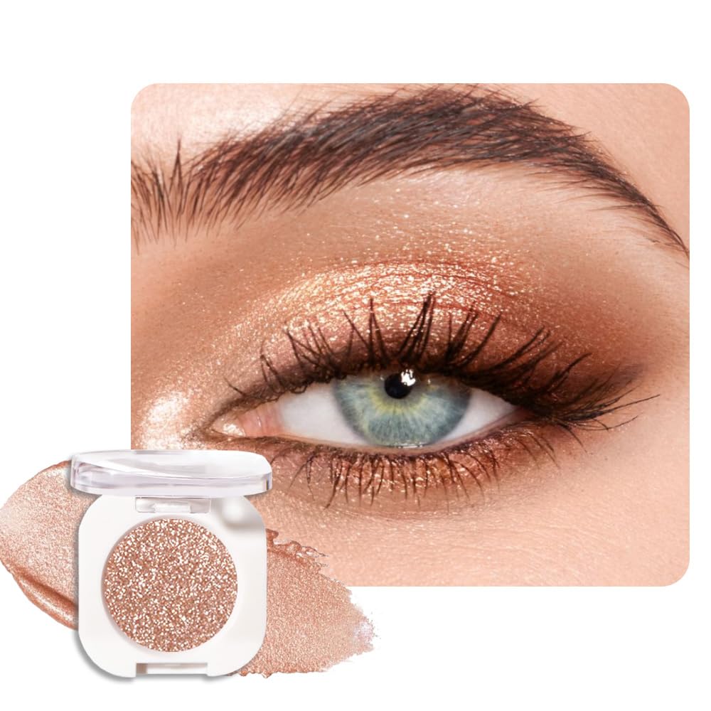 Light Brown Glitter Eyeshadow Palette for Women, Single Monochrome Eye Shadow Makeup, Shiny Pressed Powder, Blendable Natural sombras para ojos, Holographic,Vegan,Travel -9