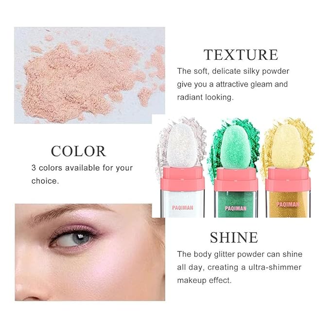 Glitter Powder Highlighter Makeup, Body Brightens the Natural Three-Dimensional Face Blusher Fairy Highlight Patting Powder. (05# Gold Color)