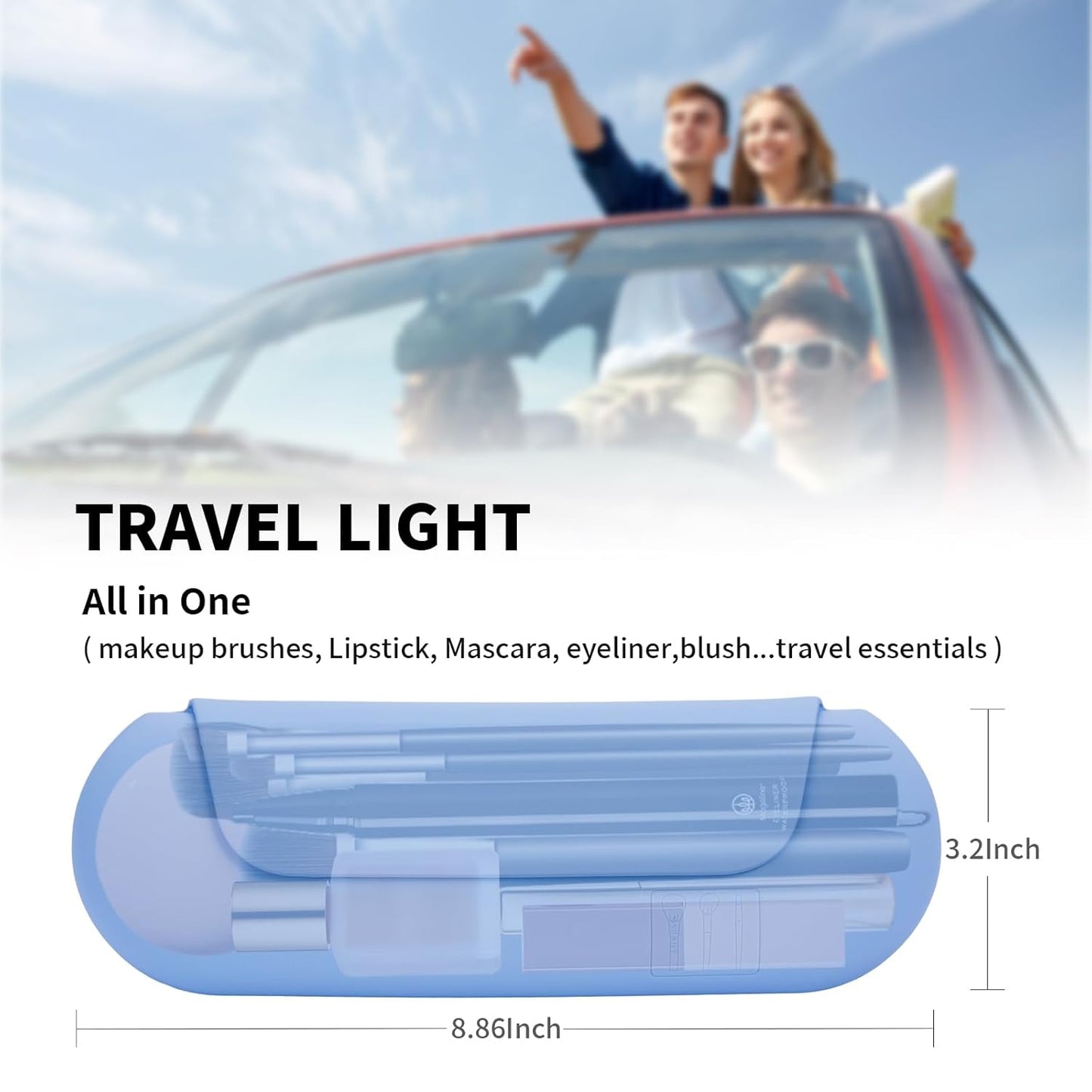 Silicone Makeup Brush Holder Travel Cosmetic Bag：Soft Portable Cosmetic Face Brushes Holder with Upgrade Anti-Fall Out Magnetic Closure, Large Travel Makeup Brush Case - Blue