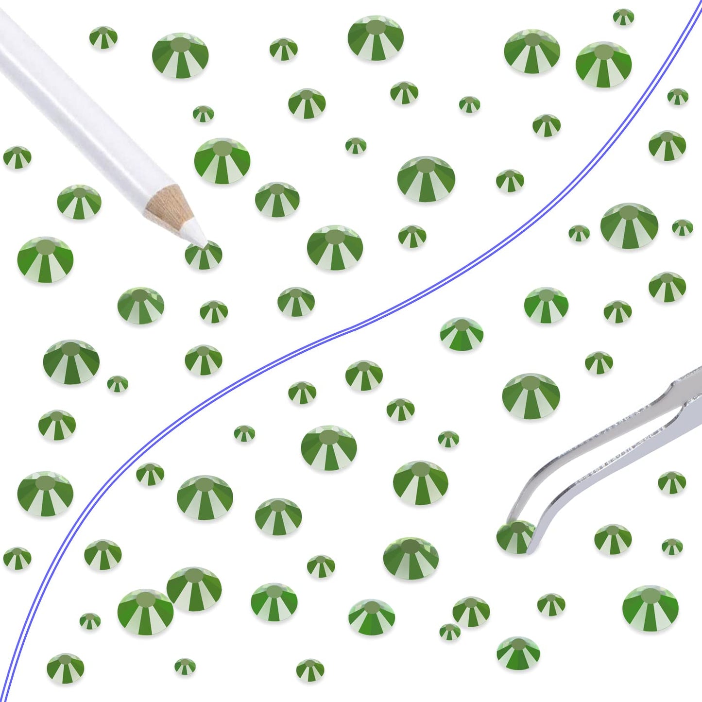 LPBeads 6000 Pieces Light Green Non Hotfix Rhinestones 6 Sizes Round Crystal Glass Flat Back Rhinestones with Tweezers and Picking Pen for Nail Art Crafts Bags DIY