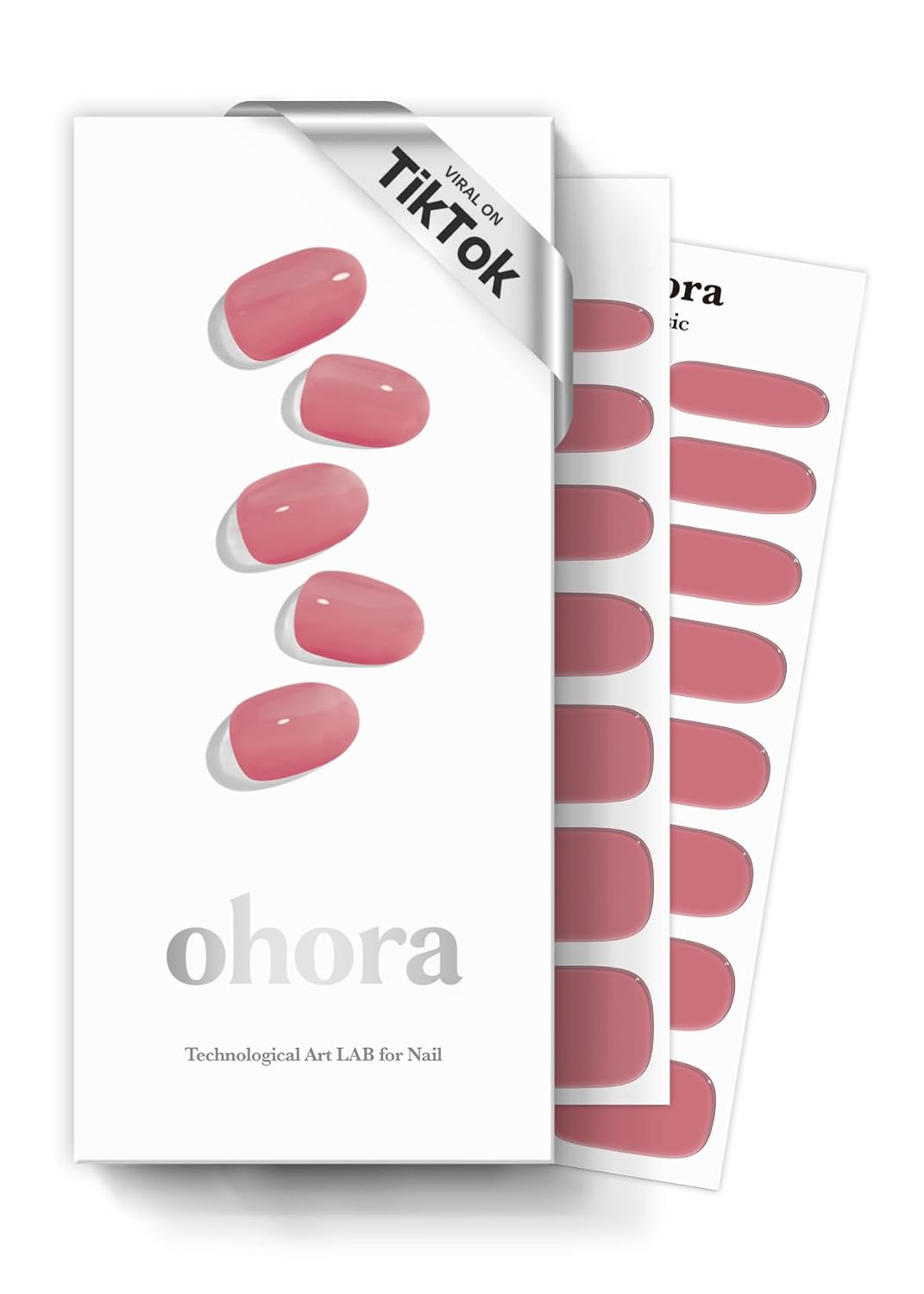 ohora Semi Cured Gel Nail Strips (N Juliet) - Pink, Solid, Works with Any UV/LED Lamps, Salon-Quality, Long Lasting, Easy to Apply & Remove - Includes 2 Prep Pads, Nail File & Wooden Stick