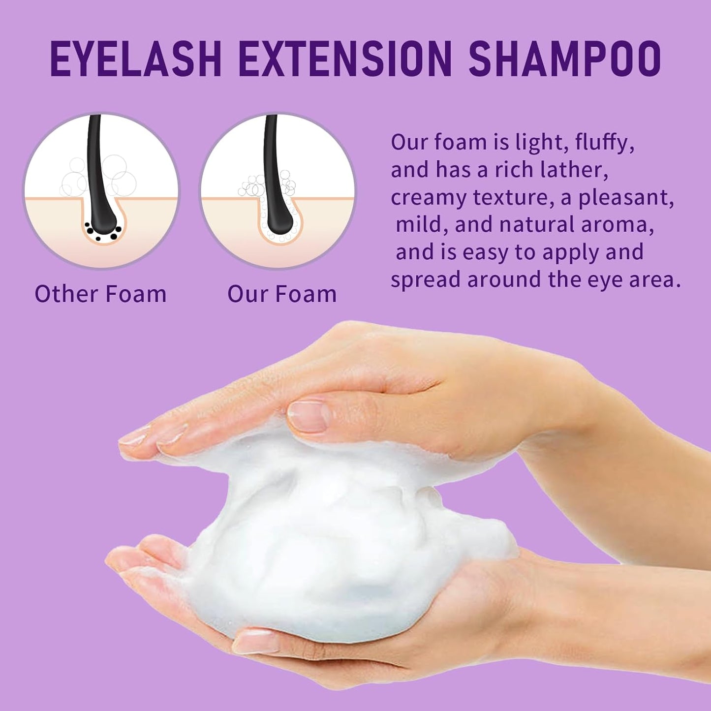 Lash Shampoo Bulk, Eyelash Cleanser for Extensions 1 Liters, Safe Makeup Remover, Non-irritating or Burning Formula Eyelid Foaming Cleanser for Professional Salon and Home Use (Lavender-1L)