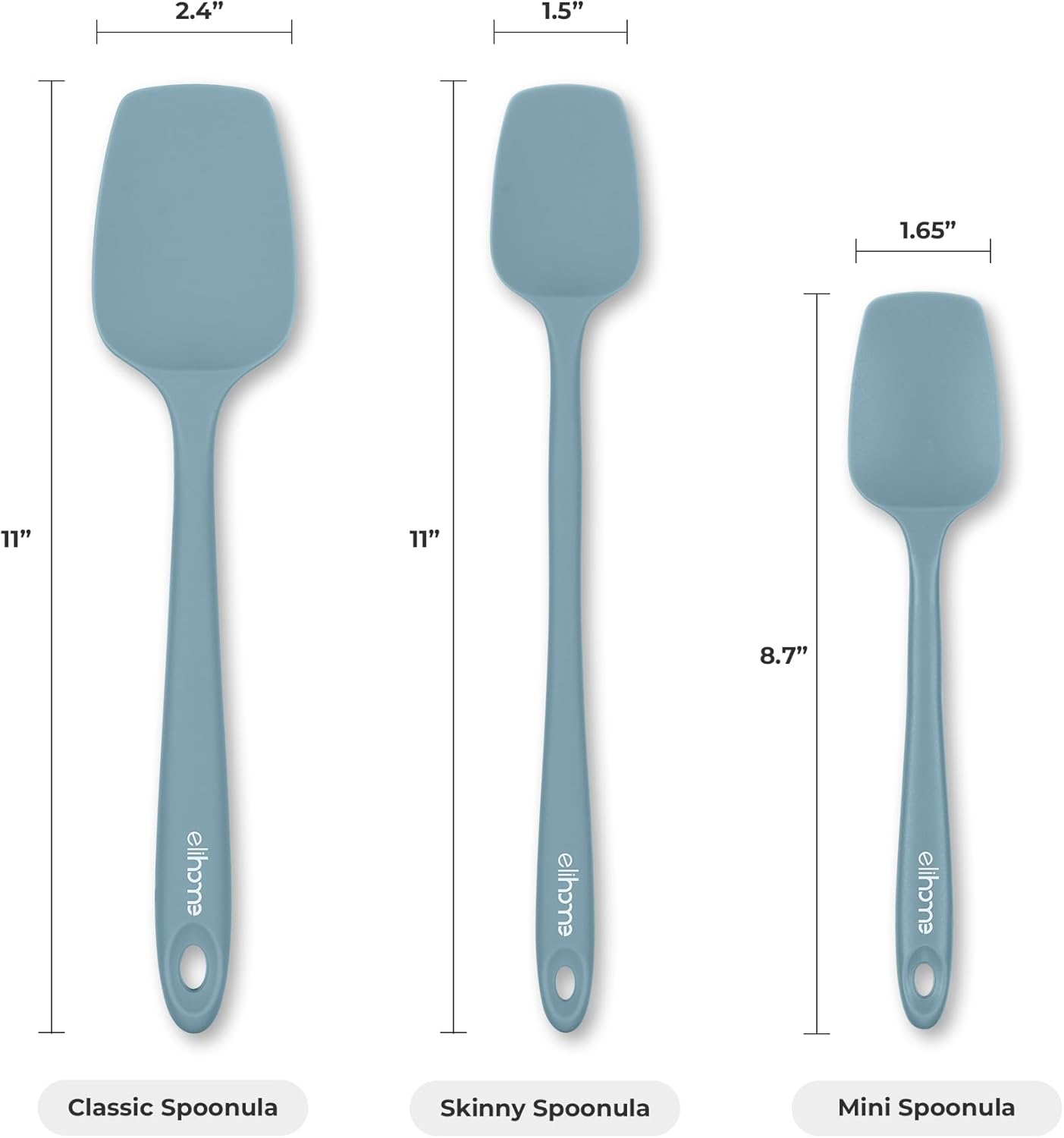 Elihome Skinny Silicone Spoonula - Non-Stick Heat Resistant Silicone Scraper Spatula for Mixing, Serving, Scraping, Stirring, and More - 11 Inch, Slate Teal Grey