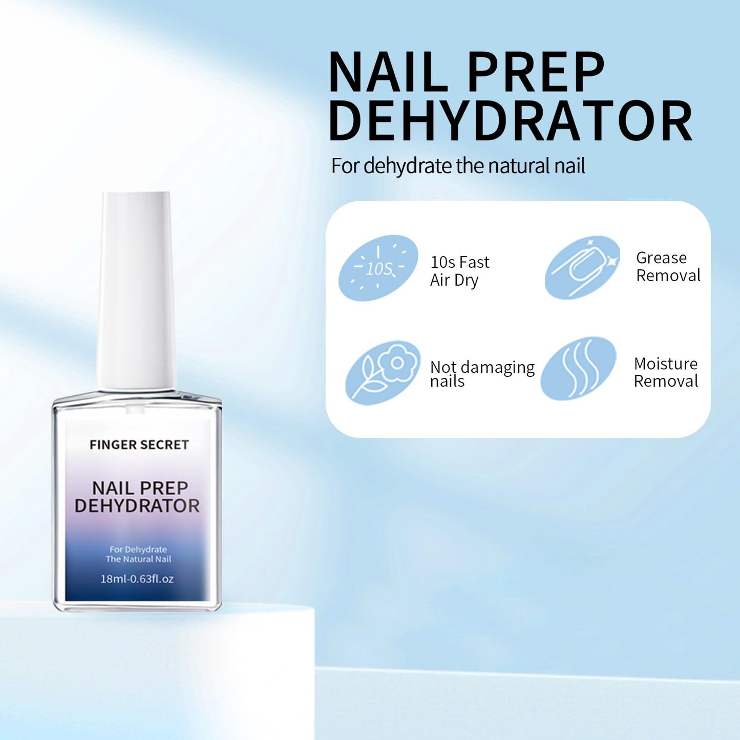 FINGER SECRET Nail Dehydrator and Primer, Professional Natural Nail Prep Dehydrate and Acid-Free Primer,Quick Dry Gel x Bonder Primer Gel Nail Polish Primer for Acrylic Tips Bond Aid Press Nails