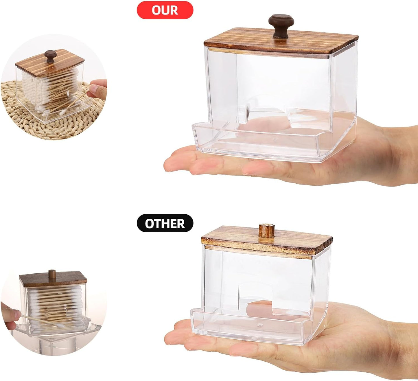 Tbestmax 10oz Qtip Holder Dispenser Big Clear Bathroom Container for Cotton Ball, Cotton Swabs, Floss - Bathroom Organizer Accessories for Storage