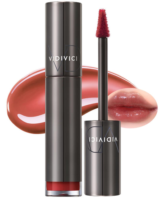 VIDIVICI Millennial Tint Glit - Transfer Proof Moisture Korean Lip Tint with Long-Lasting Color, Lightweight Water Jelly Texture, Hydrating & Smudge-Free Lip Stain, 0.13oz (04 FALLING BROWN)