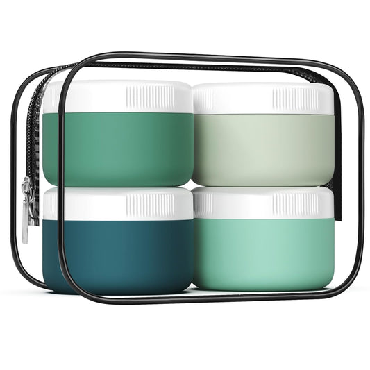 Travel Containers for Toiletries, Silicone Cream Jars BPA-Free, Leak-proof 2oz Travel Size Containers, Portable Size Silicone Jars with Lid for Cosmetic Face Hand Body Cream (4 Pack)
