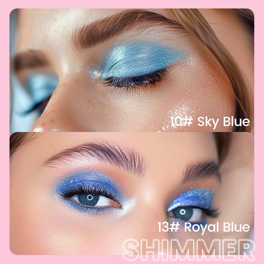 evpct 2Pcs Cream Eye Shadow Brightener Sticks Set for Eyes Waterproof, Sky Blue & Royal Blue Shimmer Cream Eyeshadow Applicator Stick Long Lasting Pigmented Eye Makeup sombras en crema para ojos 10+13