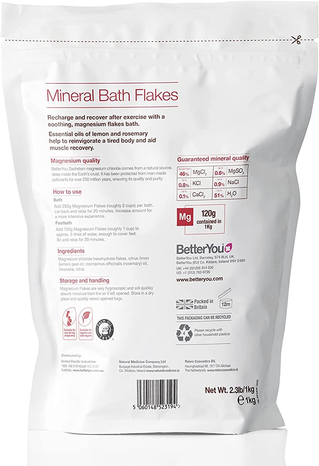 BetterYou Magnesium Muscle Bath Flakes - Mineral Bath Salts for Muscle Recovery - Post-Workout Soak for Sore Muscles - Natural Magnesium - 2.3 lb (Pack of 2)