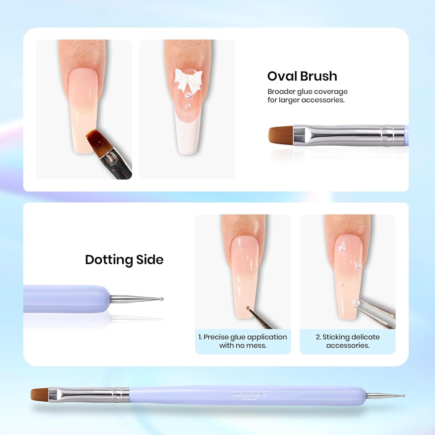 Beetles 3D Nail Art Brushes, Dual-ended Silicone Manicure Tool, Gold Chrome Nail Powder, 15mm Liner Brush, Dotting Tool with Flowers Bowknot Mold, Pearls, for 3D Manicure Design Carving Drawing Effect