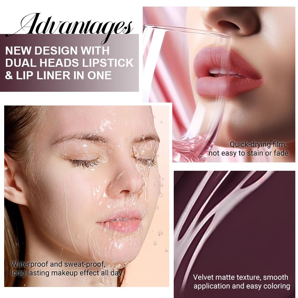 evpct 1Pcs Dark Deep Red Matte Lip Liner and Liquid Lipstick Stain Makeup Set for women, Red Long Lasting Smudge Proof Lipstick labiales matte mate larga duracion listip 24 hours originales,17#