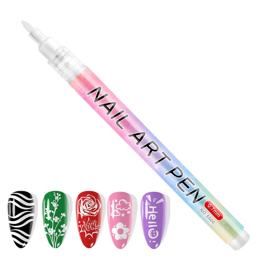 Kalolary 1PCS White Nail Art Pens，0.7mm Nail Polish Pens Quick Dry Long-last Nail Graffiti Dotting Painting Liner Nail Art Markers for DIY Nail Art Design