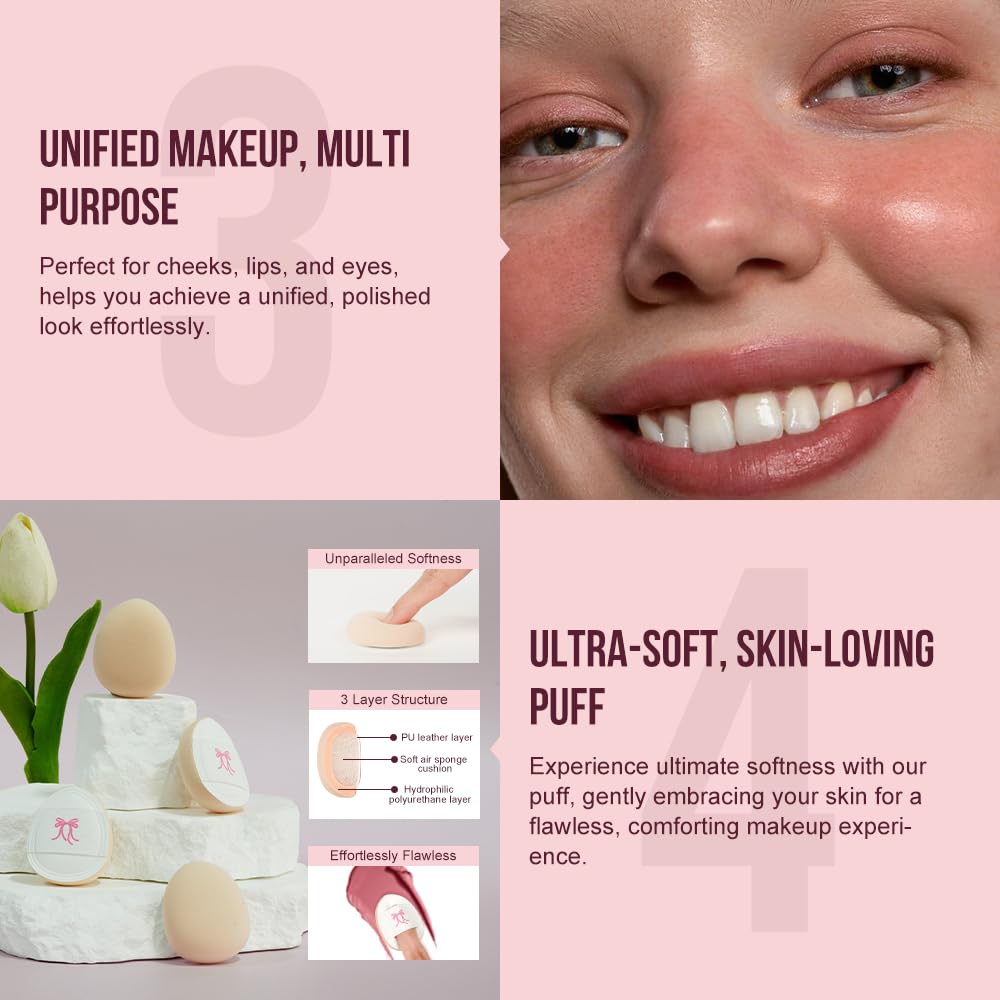 Multi-Use Makeup Cream Blush Stick, Unidollss 3-in-1 Buildable Powder Blush Stick for Cheek, Eye, and Lip, Hydrating formula, All day wear, Easy Application with Thumb Puff Included (03 PALPITATING)