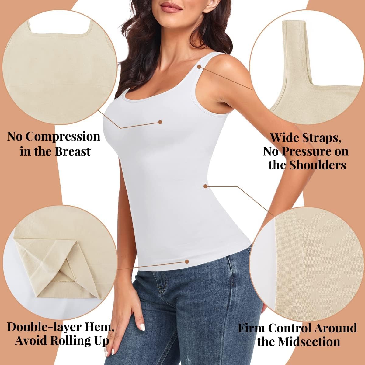 EUYZOU Women's Tummy Control Shapewear Tank Tops Seamless Square Neck Compression Tops Slimming Body Shaper Camisole