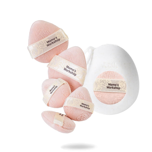 Pink Velvet Powder Puffs, Laser-Cut Rose Design, Dual-Sided, Travel Size & Wide M Size for Pressed Powder, Blush & Contour,5pcs Plush Puffs & Storage Case